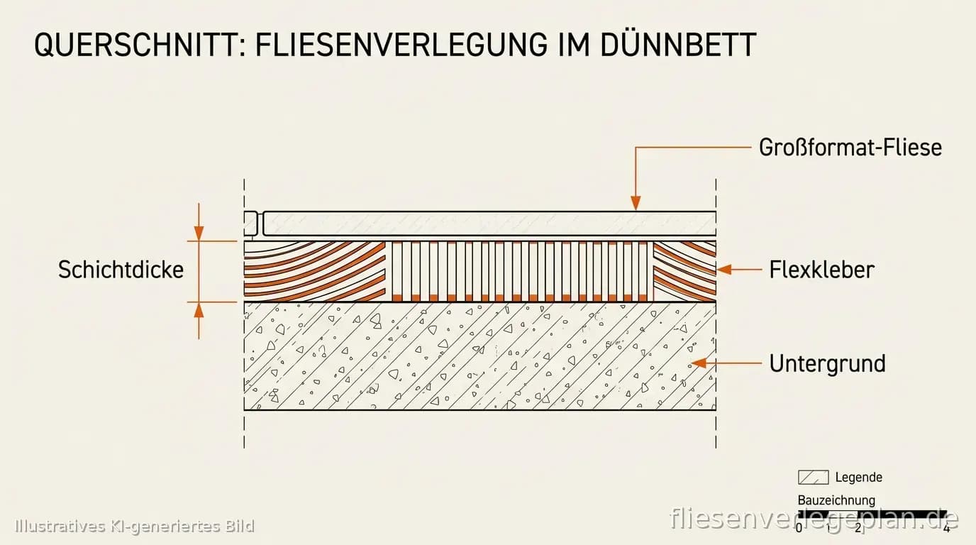 Schema: Wahl von Flexkleber nach Untergrund, Format und Schichtstärke