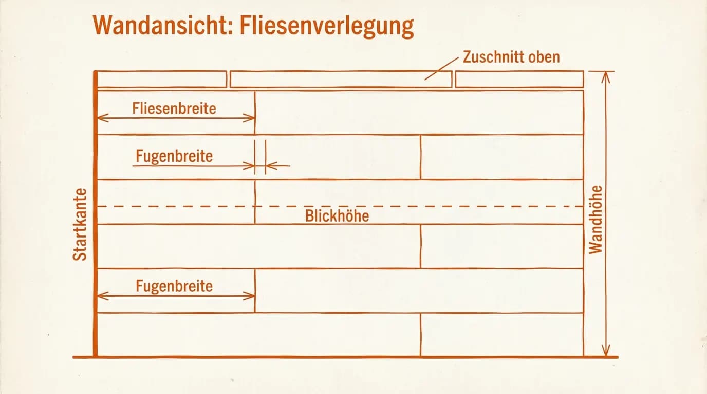 Schema Wandverlegung: Start an der Decke versus Start am Boden mit unterschiedlichen Reststreifen