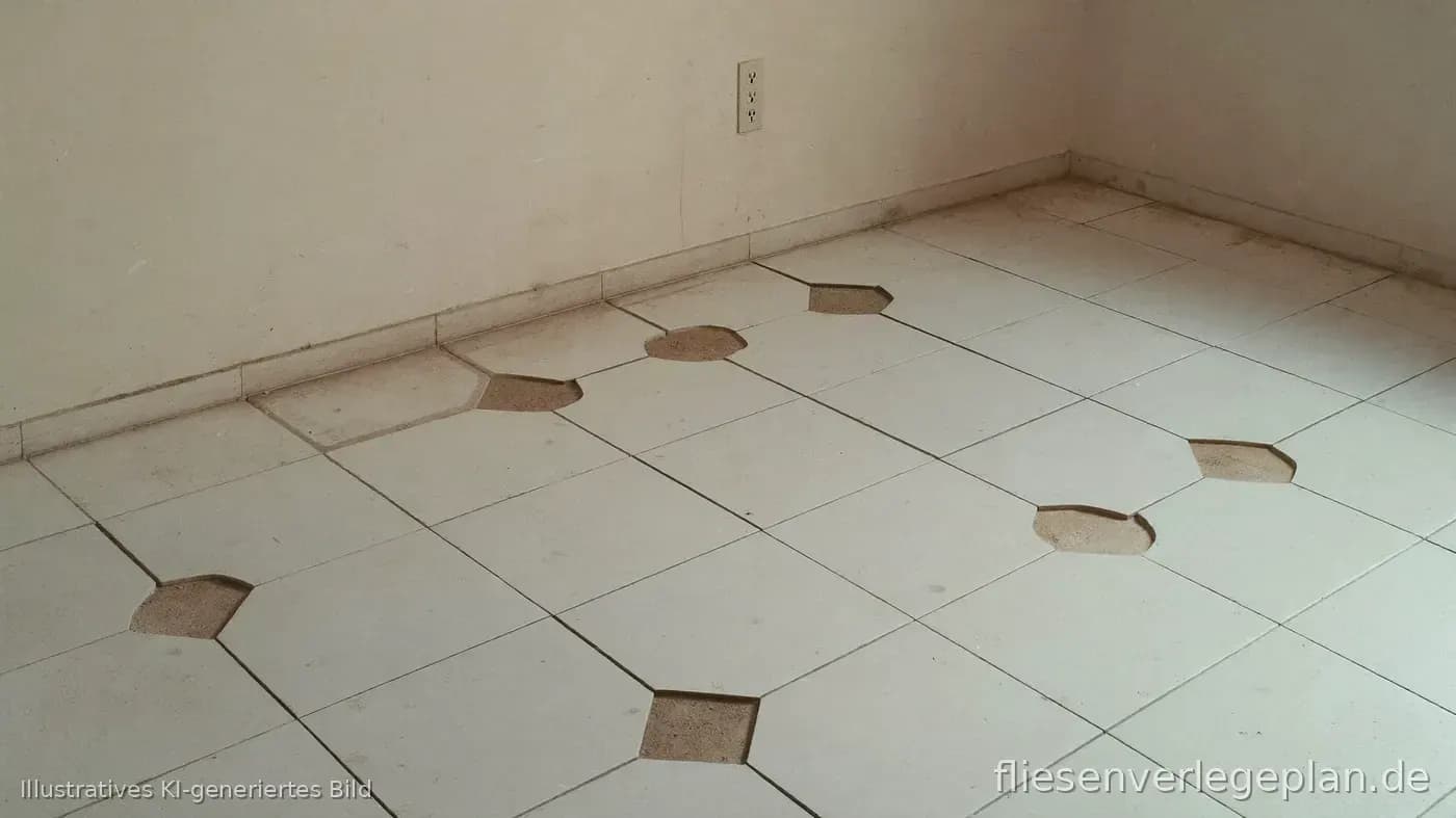 Fliesenboden mit sauberen Randfliesen und wenigen Zuschnitten an der Wand